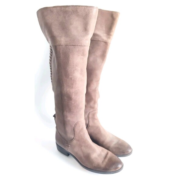 Vince Camuto Patamina Over The Knee Boot Taupe Brown Leather Size 6.5 Lace-up - Picture 1 of 12
